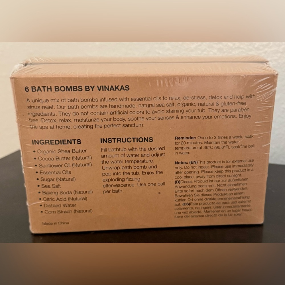 Vinakas 100% Natural Bath Bomb Set 6 Pack Essential Oil Spa Gift Box New Sealed - Picture 4 of 4